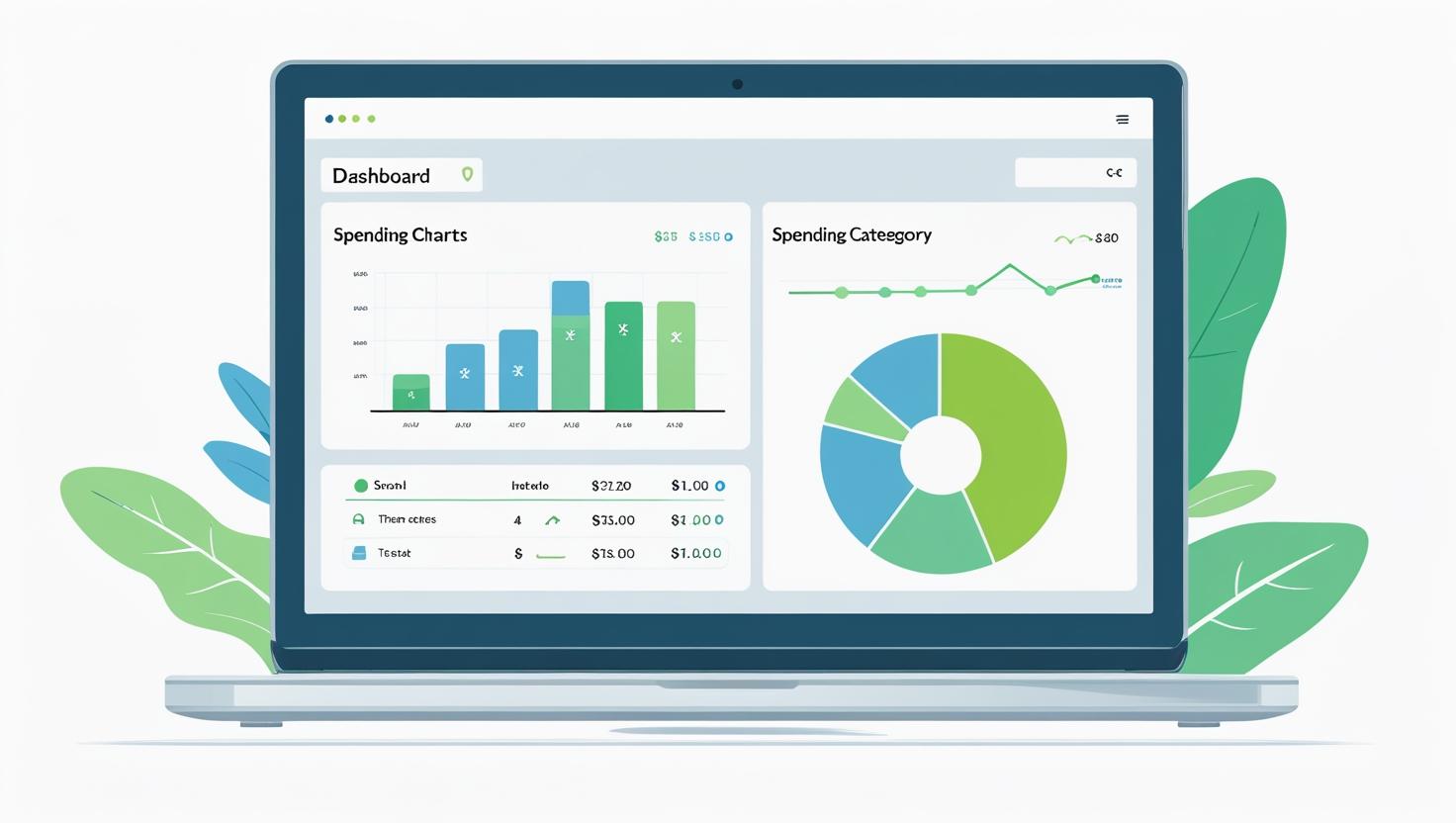 Dashboard of a modern expense software showing analytics
